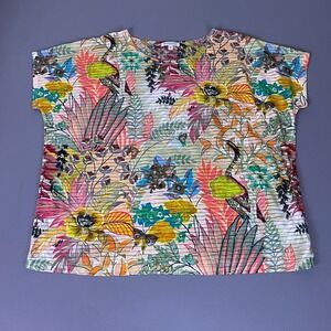 NorthStyle Top Womens 2X Tropical Floral Bird Butterfly Textured Knit Multicolor